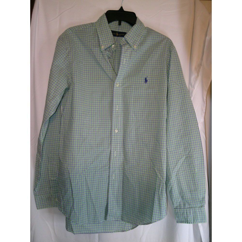 Ralph Lauren Men's Button-Down‎ Shirt Green Purple Plaid Checkered Pattern